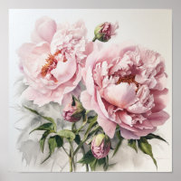 Pink Peonies Flower Art Print Poster
