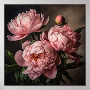 Pink Peonies Flower Art Print Poster