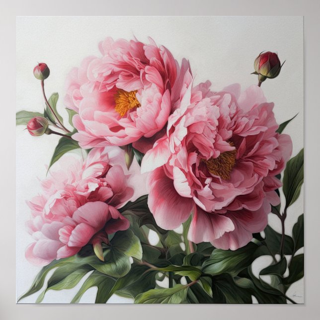 Pink Peonies Flower Art Print Poster (Front)