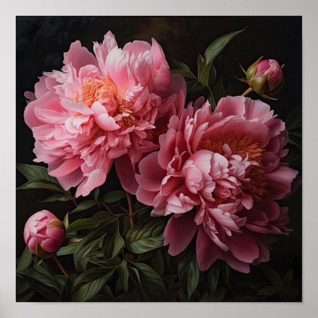 Pink Peonies Flower Art Print Poster (Front)