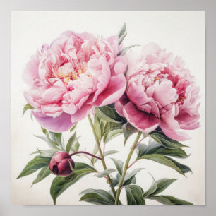 Pink Peonies Flower Art Print Poster
