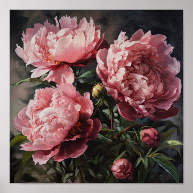 Pink Peonies Flower Art Print Poster (Front)