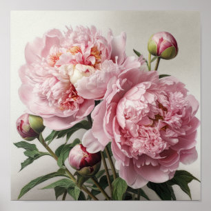 Pink Peonies Flower Art Print Poster