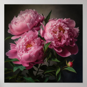 Pink Peonies Flower Art Print Poster