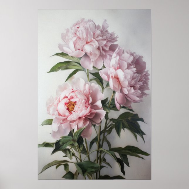Pink Peonies Flower Art Print Poster (Front)