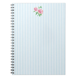 Pink Peonies Flower Blue Stripe Preppy Notebook