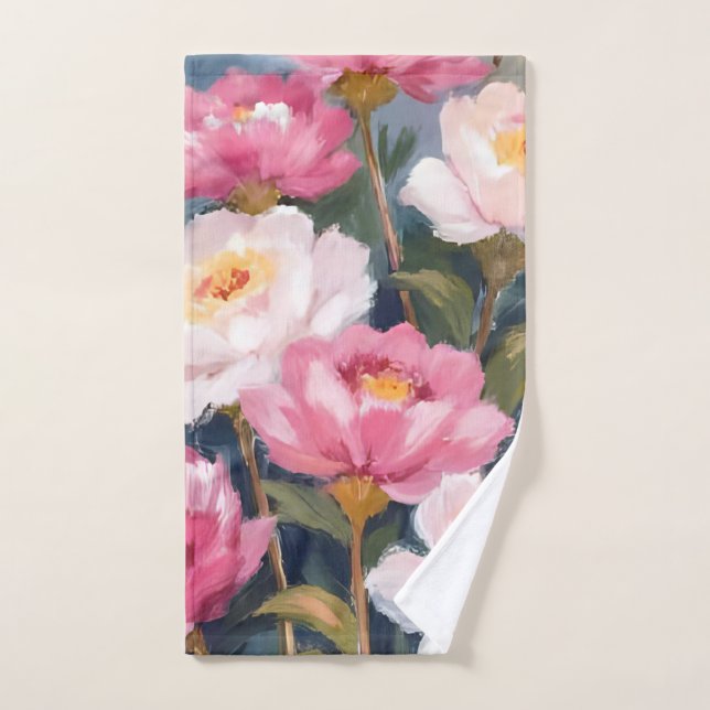 Pink Peonies Flower Bouquet Watercolor Hand Towel (Hand Towel)