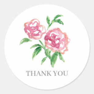Pink Peonies Flower Painting Thank You Classic Round Sticker