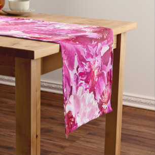 Pink Peonies Flower Table Runner