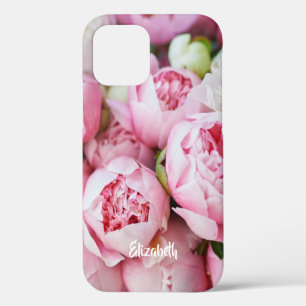 Pink Peonies Flowers Personalised iPhone 12 Case