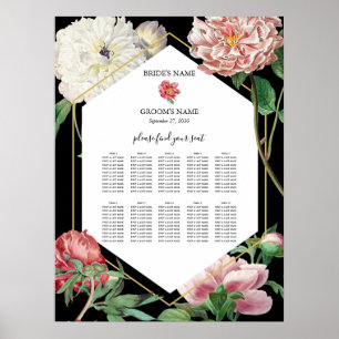 Pink Peonies Flowers Wedding Black Seating Chart