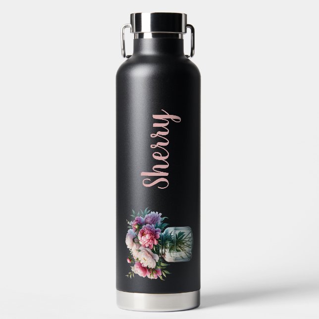 Pink Peonies for Summer Days & Nights Water Bottle (Front)