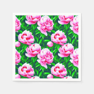 Pink Peonies Garden Print   Napkin
