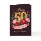 Pink Peonies Gold Number 50th Wedding Anniversary