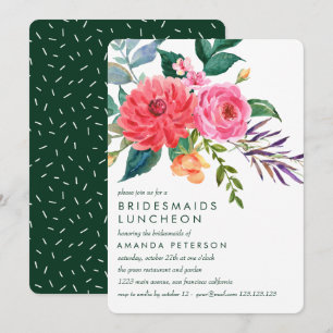 Pink Peonies Greenery Bridesmaids Luncheon Wedding Invitation