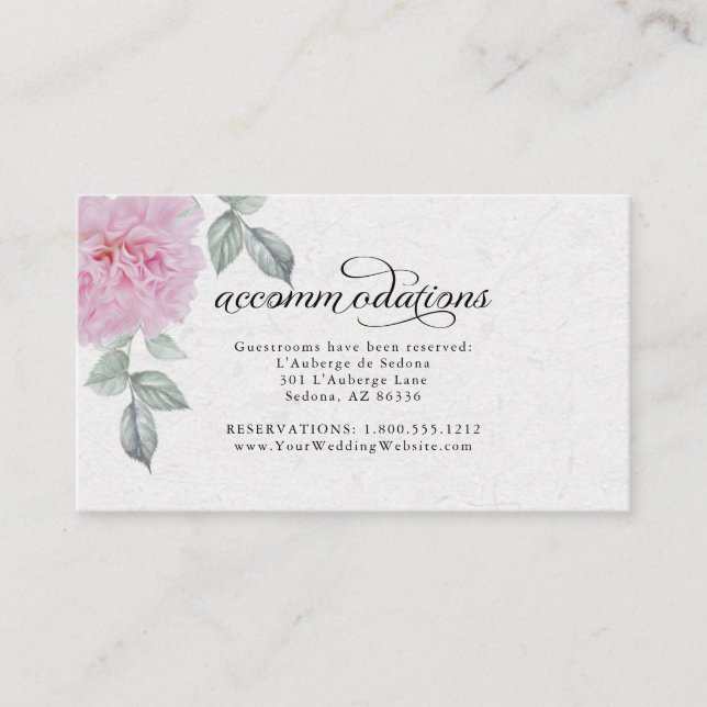 Pink Peonies Hotel Guest Accommodations Enclosure Card (Front)