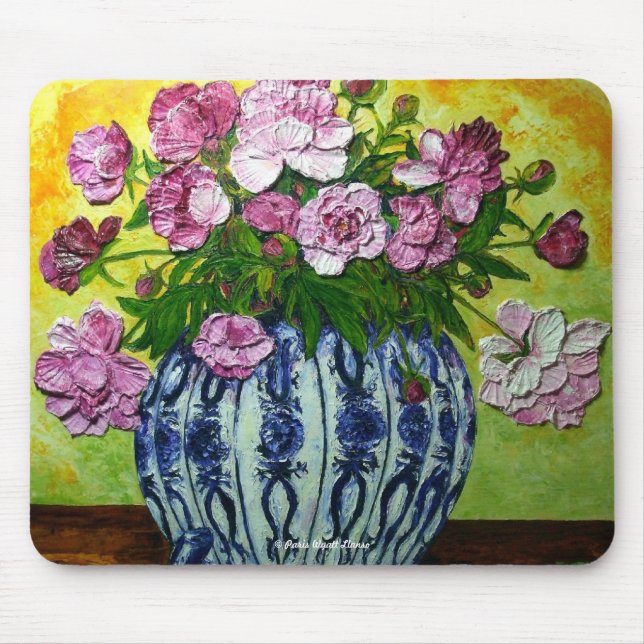 Pink Peonies in a Vase Mousepad (Front)