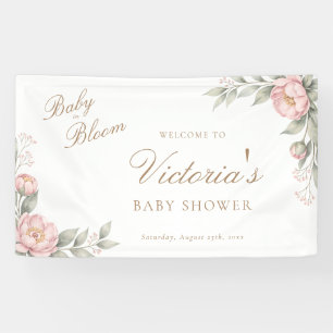 Pink Peonies In Bloom Girl Baby Shower Welcome Banner