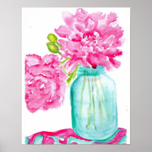 Pink Peonies in Canning Jar Poster