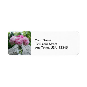 Pink Peonies in Vase Return Address Label