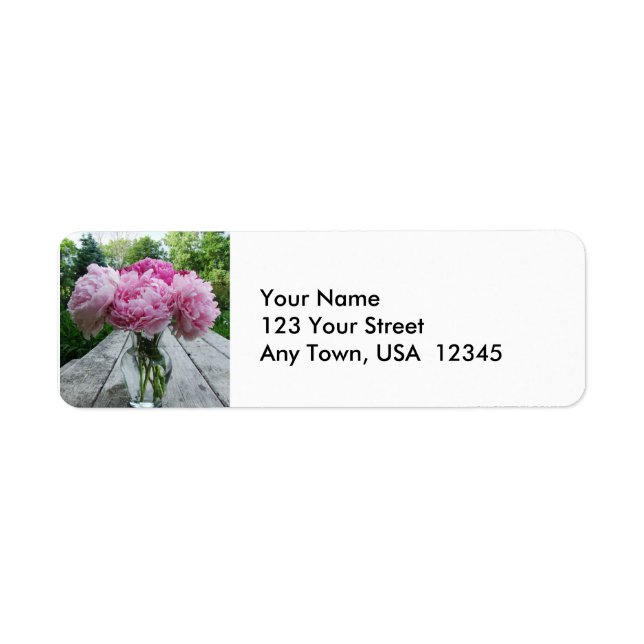 Pink Peonies in Vase Return Address Label (Front)