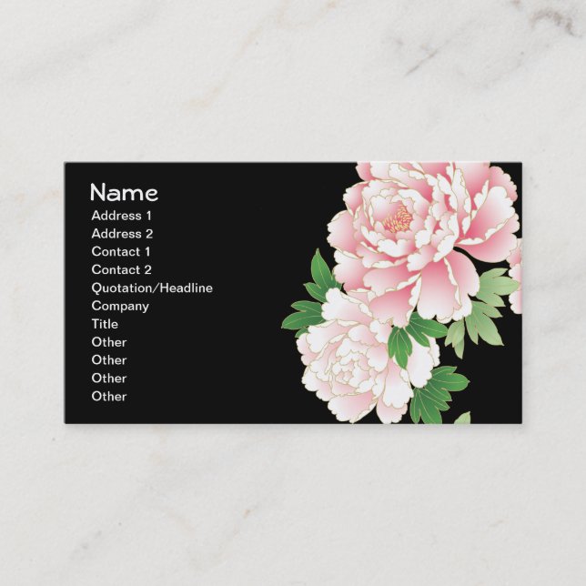 Pink Peonies Japanese Floral Kimono Business Card (Front)