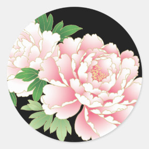 Pink Peonies Japanese Floral Kimono Classic Round Sticker