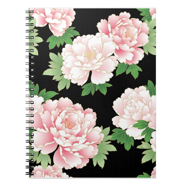Pink Peonies Japanese Floral Kimono Notebook (Front)