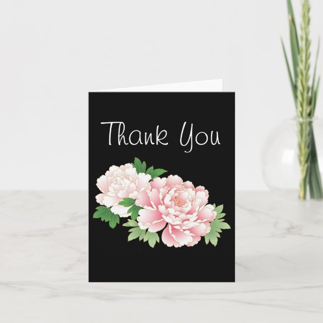 Pink Peonies Japanese Floral Kimono Thank You Card (Front)