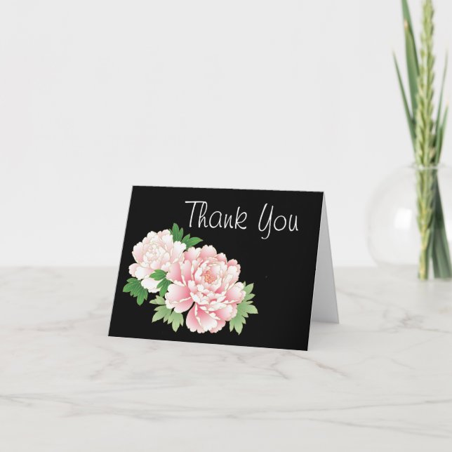 Pink Peonies Japanese Floral Kimono Thank You Card (Front)