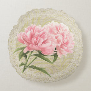 Pink peonies & lace floral vintage pillow