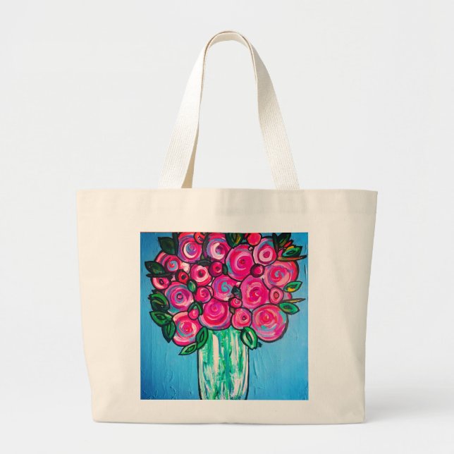 Pink Peonies Large Tote Bag (Front)