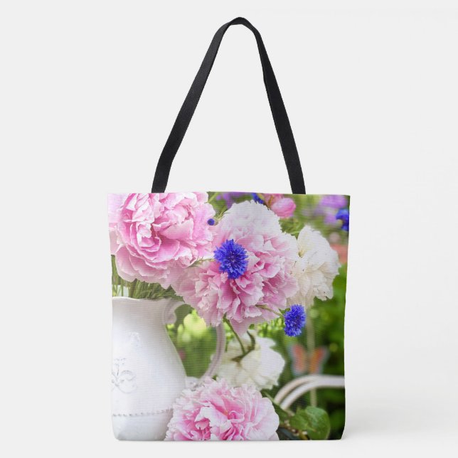 Pink Peonies Large Tote Bag (Front)