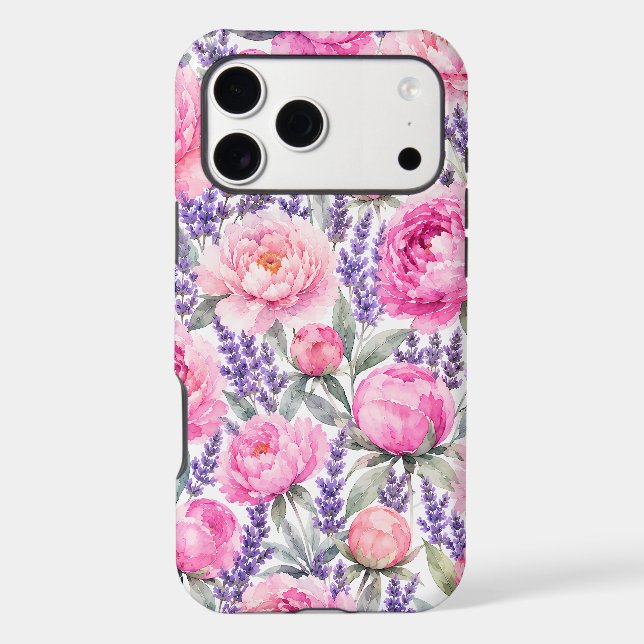Pink Peonies & Lavender Watercolor Floral Pattern (Back)