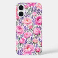 Pink Peonies & Lavender Watercolor Floral Pattern