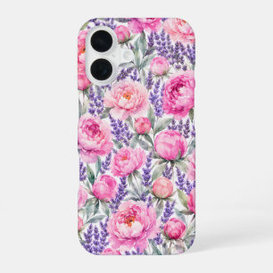 Pink Peonies & Lavender Watercolor Floral Pattern iPhone 16 Case