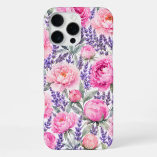 Pink Peonies & Lavender Watercolor Floral Pattern iPhone 16 Pro Max Case