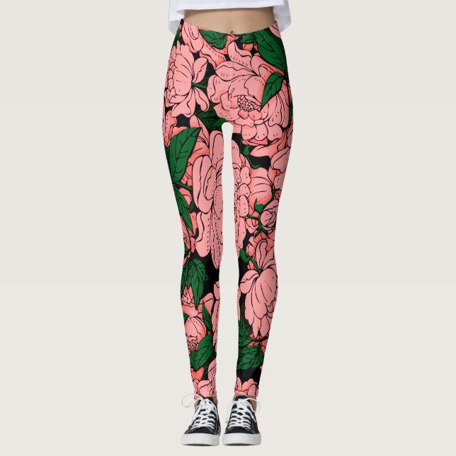 Pink Peonies Leggings (Front)