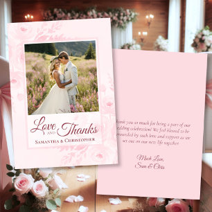 Pink Peonies Love & Thanks Photo & Note Wedding Thank You Card
