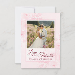 Pink Peonies Love & Thanks Photo & Note Wedding Thank You Card