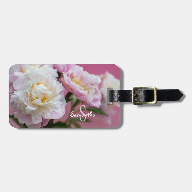 Pink Peonies Luggage Tag (Front Horizontal)