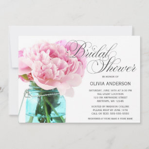 Pink Peonies Mason Jar Bridal Shower Invitation