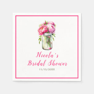 Pink Peonies Mason Jar Bridal Shower Napkin