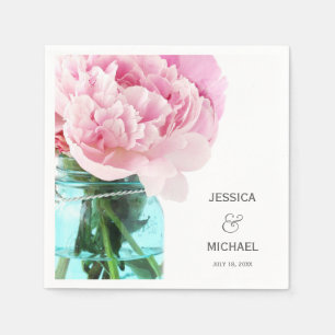 Pink Peonies Mason Jar Personalised Wedding Napkin