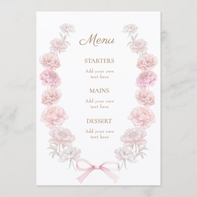 pink peonies Menu (Front)