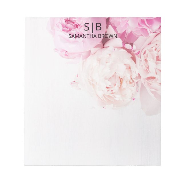 Pink Peonies Monogram Feminine Modern Template Notepad (Front)