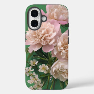 Pink Peonies Monogram Name Personalised iPhone 16 Case