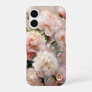 Pink Peonies Monogram Name Personalised iPhone 16 Case