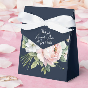 Pink Peonies Navy Background Wedding  Favour Box