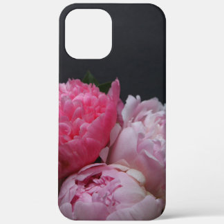 Pink peonies on dark background iPhone 12 pro max case